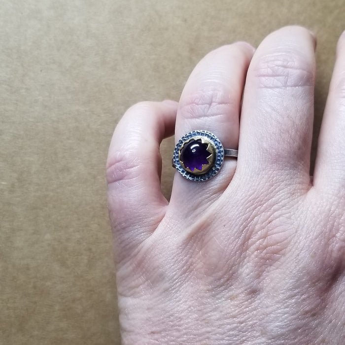 Gold & Silver Amethyst Ring - Size 6