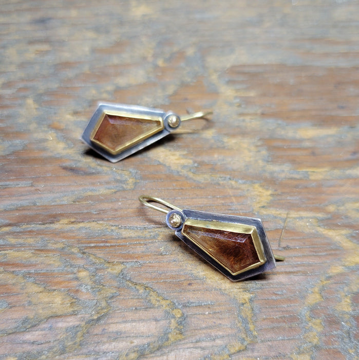 Rutilated quartz earrings in sterling and gold