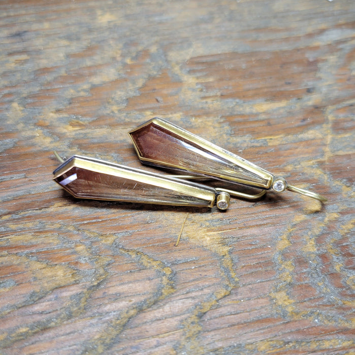 Rutilated quartz and diamond earrings in sterling and gold