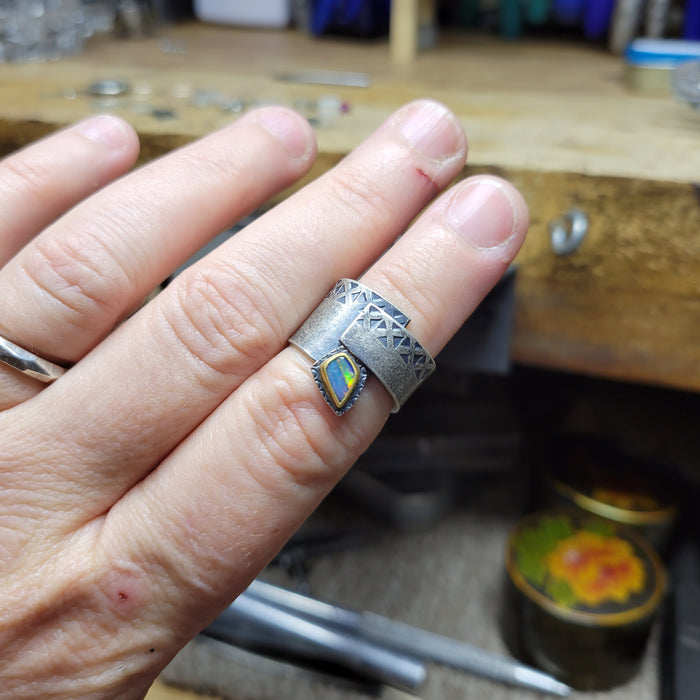 Lightening Ridge Opal Wrap Ring size 6 1/2