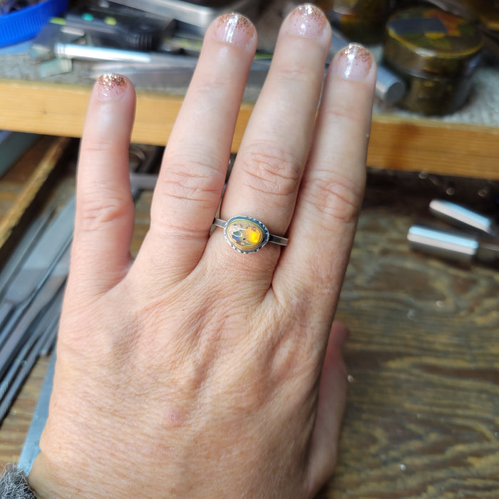 Little Golden Mexican Opal Ring size 9