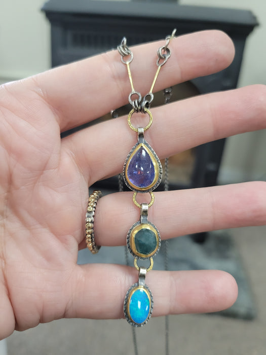 Tanzanite, grandadierite and opal necklace