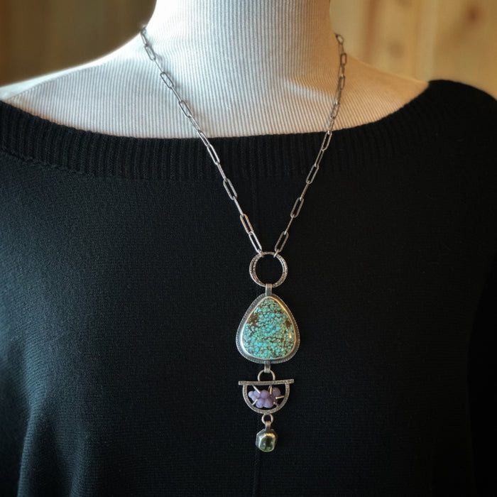Statement Necklace - #8 Turquoise, Botryoidal Chalcedony & Peridot Faceted Crystal
