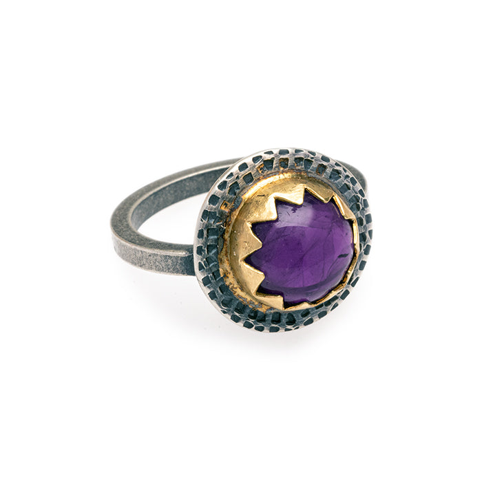 Gold & Silver Amethyst Ring - Size 6