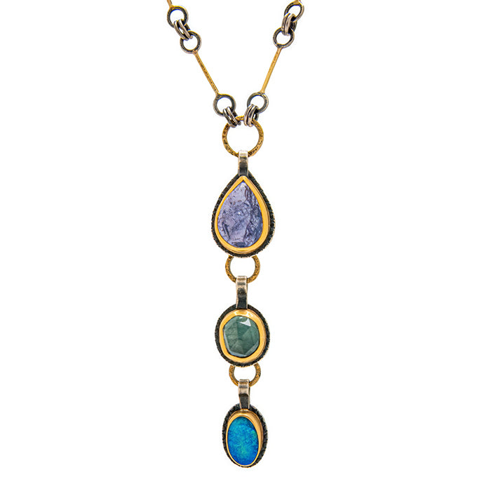 Tanzanite, grandadierite and opal necklace