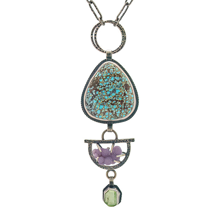 Statement Necklace - #8 Turquoise, Botryoidal Chalcedony & Peridot Faceted Crystal