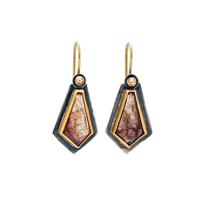 Rutilated quartz earrings in sterling and gold