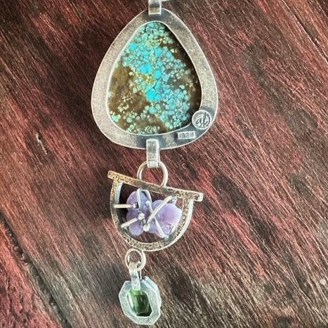 Statement Necklace - #8 Turquoise, Botryoidal Chalcedony & Peridot Faceted Crystal