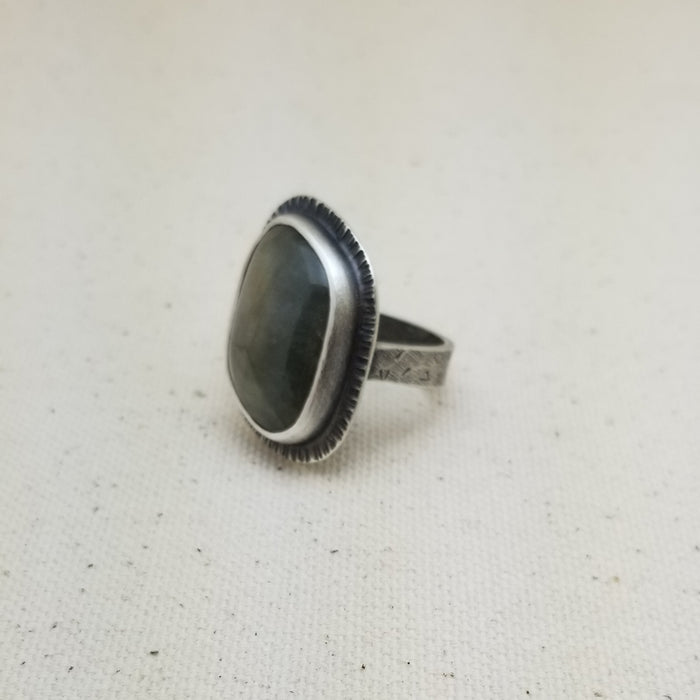 Rectangular Labradorite Cocktail ring in sterling silver - size 10-10 1/2