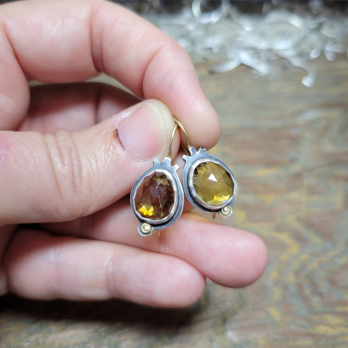 Rose cut citrine earrings in sterling and gold