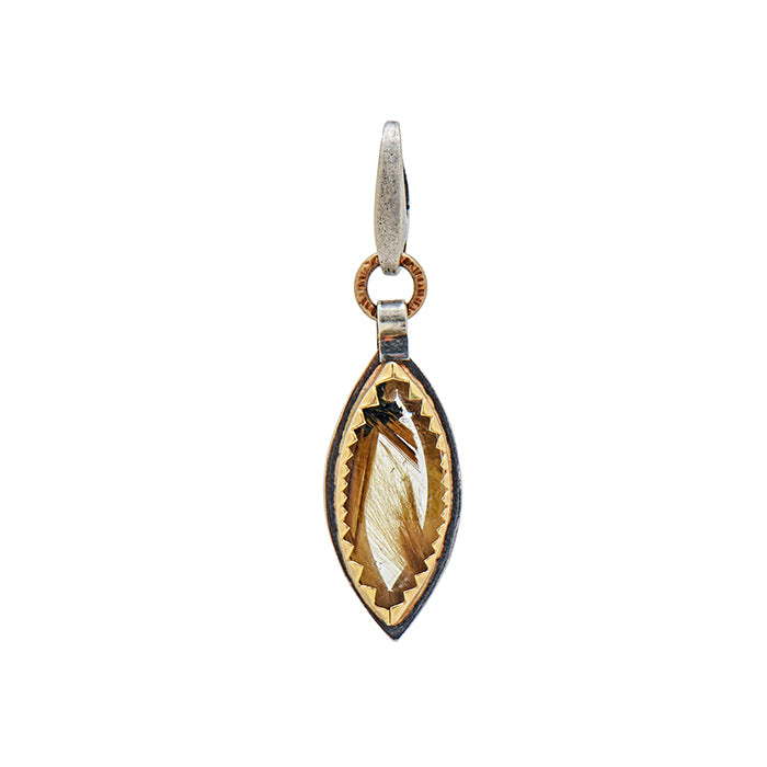 Rutilated quartz charm, sterling and 22k + 18k gold